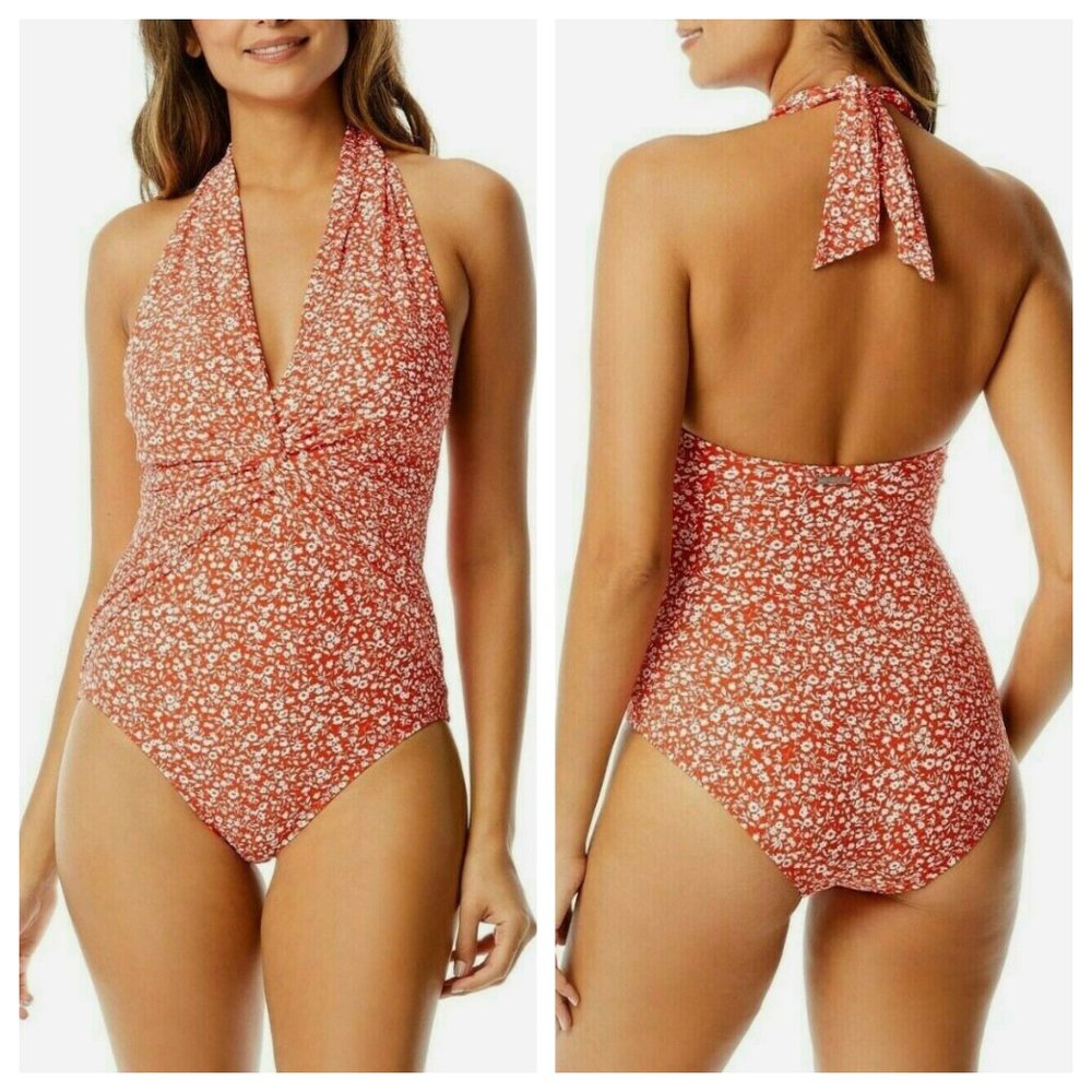 Michael Kors Floral Deep V-twist Halter One-piece